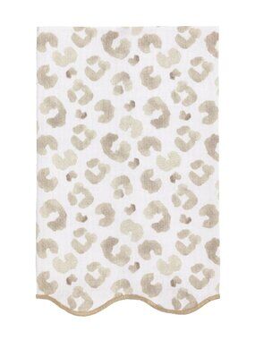 Mud Pie Taupe Leopard Scalloped Edge Bathroom Hand Towel 21"x 14" NEW